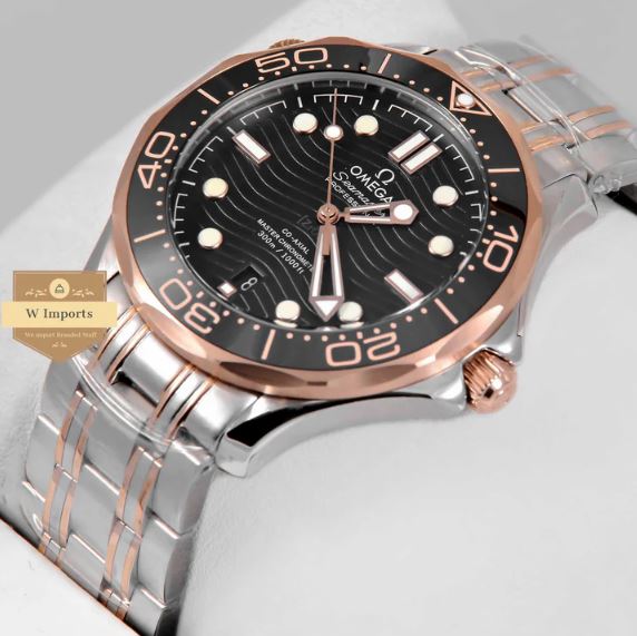 Latest Collection Master Grade Two Tone Rose Gold With Black Dial Watch (OME GA)