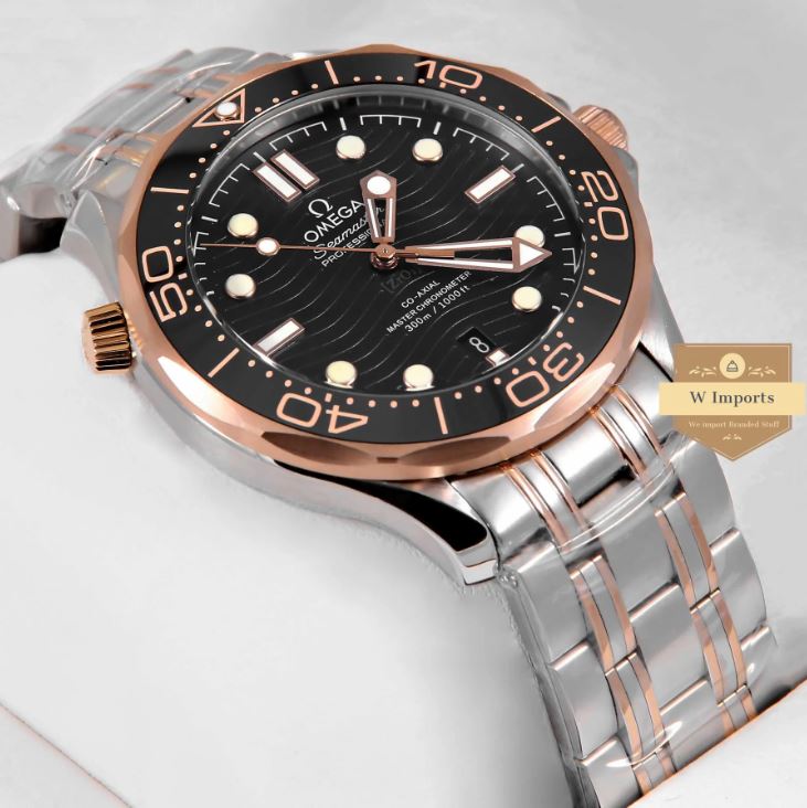 Latest Collection Master Grade Two Tone Rose Gold With Black Dial Watch (OME GA)
