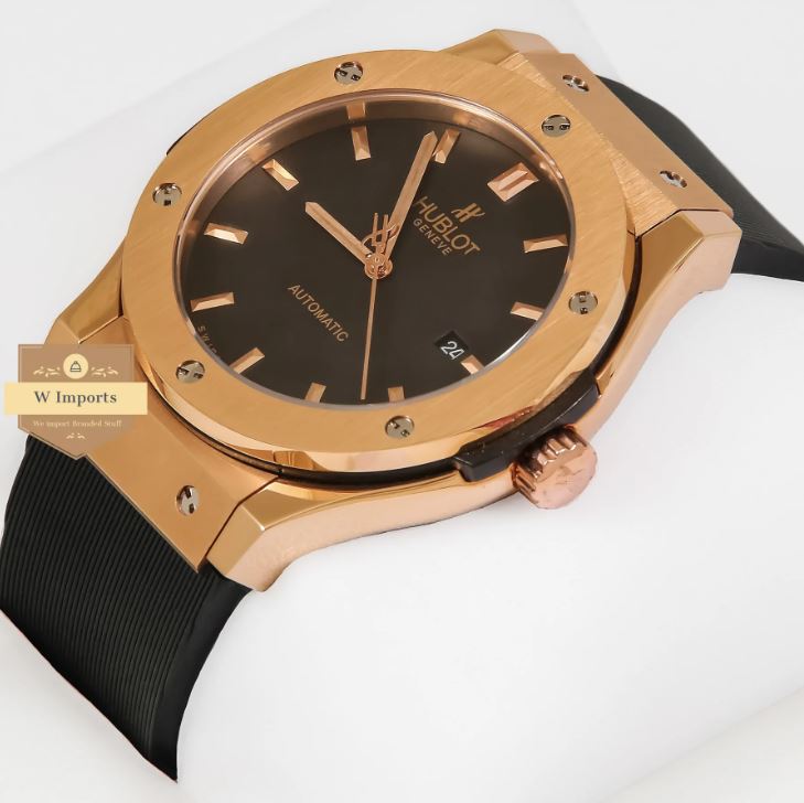 Latest Collection Rose Gold Case With Black Dial & Rubber Strap Watch (HUB LOT)