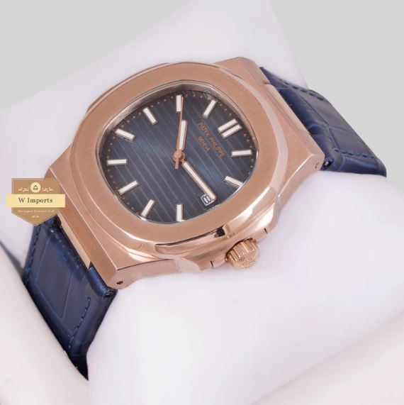 Latest Collection Rose Gold Case With Blue Dial & Leather Strap Watch (PATEK PHILIPPE)