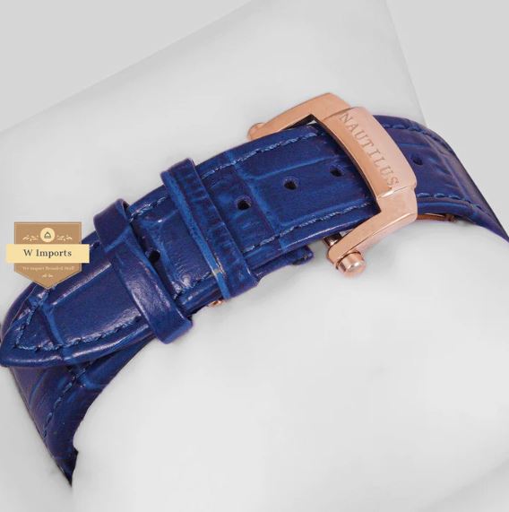 Latest Collection Rose Gold Case With Blue Dial & Leather Strap Watch (PATEK PHILIPPE)