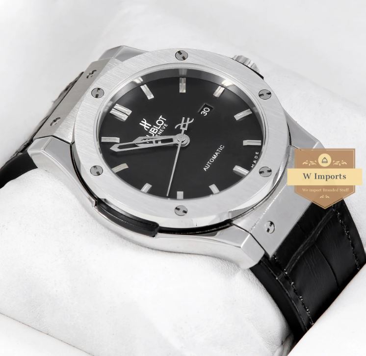 Latest Collection Silver Case With Black Dial & Leather Strap Automatic Watch (HUB LOT)