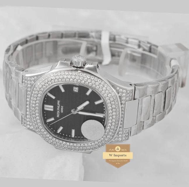 Latest Collection Silver Stone Case With Black Dial Automatic Watch (PATEK PHILIPPE)