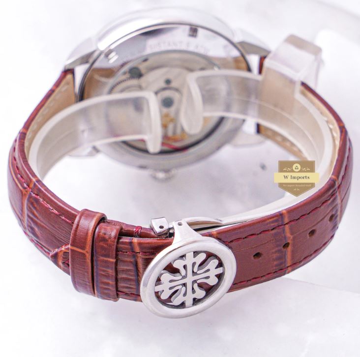 Latest Collection Tourbillon Silver Case With White Dial & Leather Strap Watch (PATEK PHILIPPE)