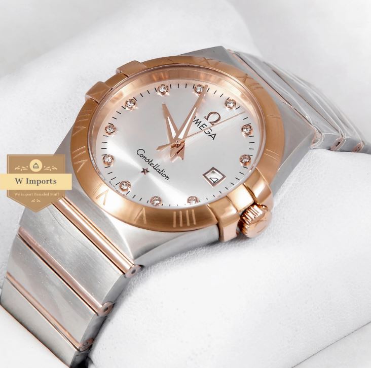 Latest Collection Two Tone Rose Gold With Silver Dial & Stone Figure Watch (OME GA)