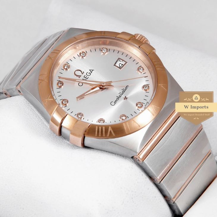 Latest Collection Two Tone Rose Gold With Silver Dial & Stone Figure Watch (OME GA)