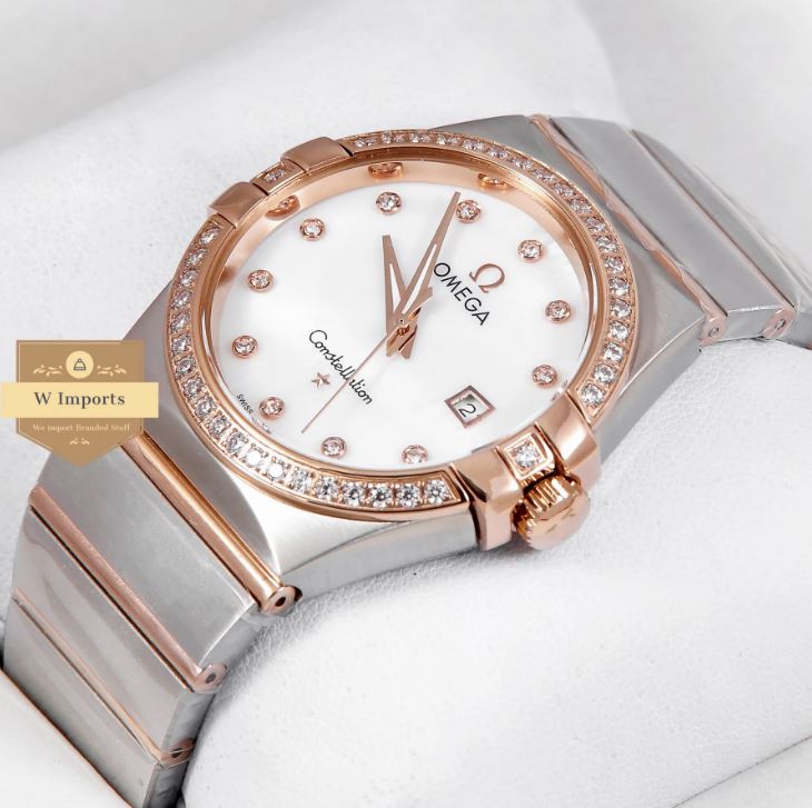 Latest Collection Two Tone Rose Gold With White Dial Stone Figure & Bezel Watch (OME GA)
