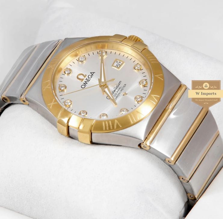 Latest Collection Two Tone Yellow Gold With Silver Dial & Stone Figure Watch (OME GA)