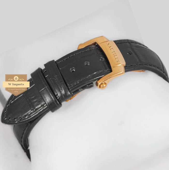 Latest Collection Yellow Gold Case With Black Dial & Leather Strap Watch (PATEK PHILIPPE)