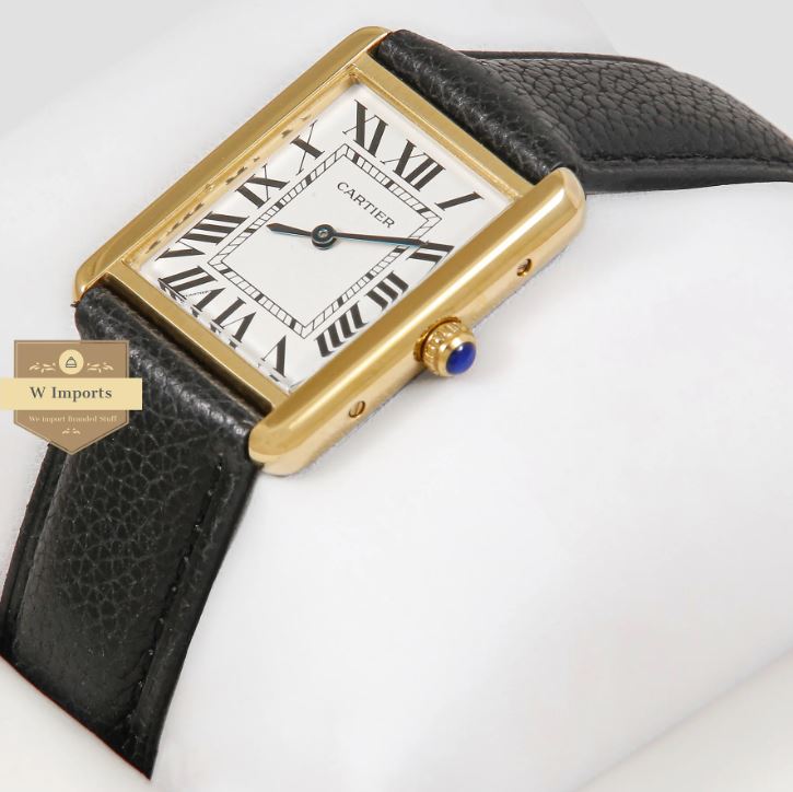 Latest Collection (unisex) Yellow Gold Case With White Dial & Black Leather Strap (CARTIER)