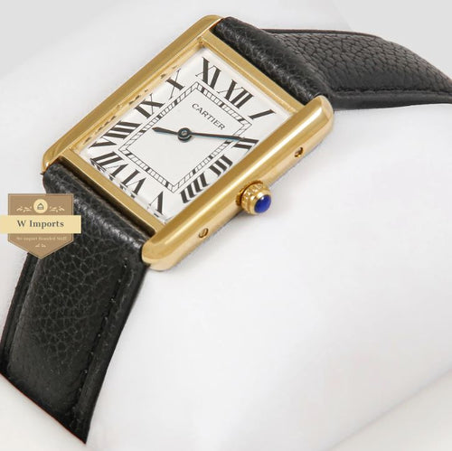 Latest Collection (unisex) Yellow Gold Case With White Dial & Black Leather Strap (CARTIER)