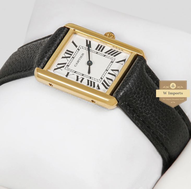 Latest Collection (unisex) Yellow Gold Case With White Dial & Black Leather Strap (CARTIER)