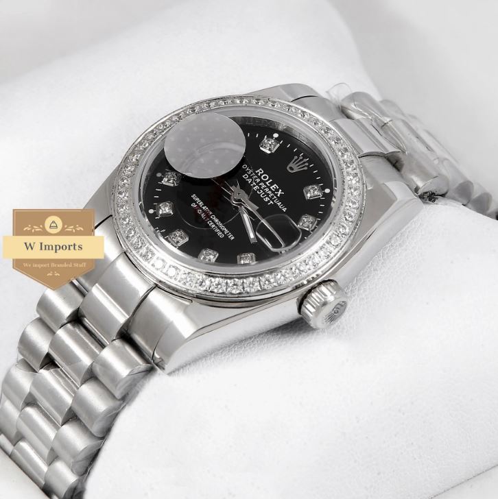 Latest Ladies Collection 31 Silver With Black Dial Stone Bezel Automatic Watch (RO LEX)