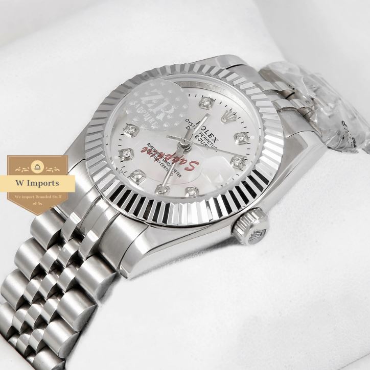 Latest Ladies Collection 31 Silver With White Dial Fluted Bezel & Stone Index Automatic Watch (RO LEX)