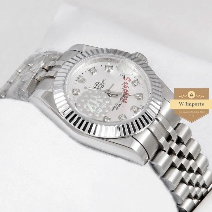 Latest Ladies Collection 31 Silver With White Dial Fluted Bezel & Stone Index Automatic Watch (RO LEX)