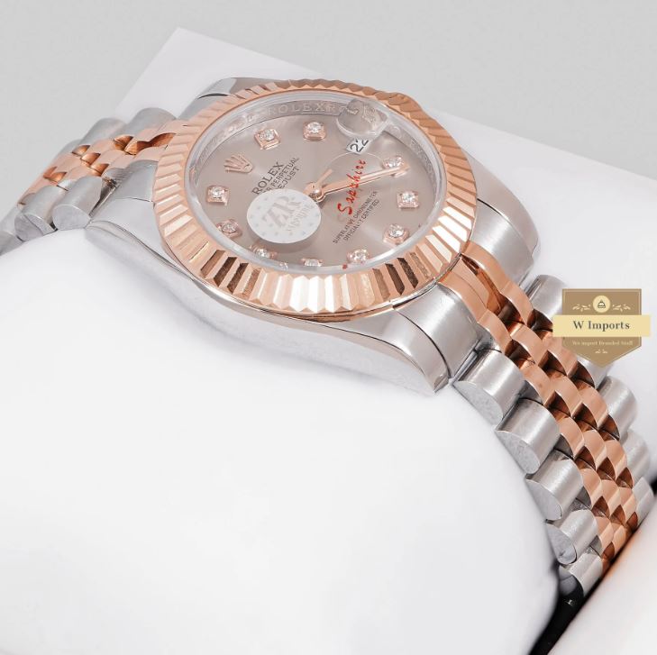 Latest Ladies Collection 31 Two Tone Rose Gold With Grey Dial Stone Index Automatic Watch (RO LEX)