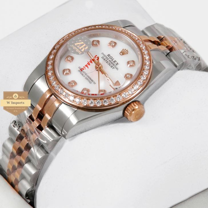 Latest Ladies Collection 31 Two Tone Rose Gold With White Dial Stone Bezel Automatic Watch (RO LEX)