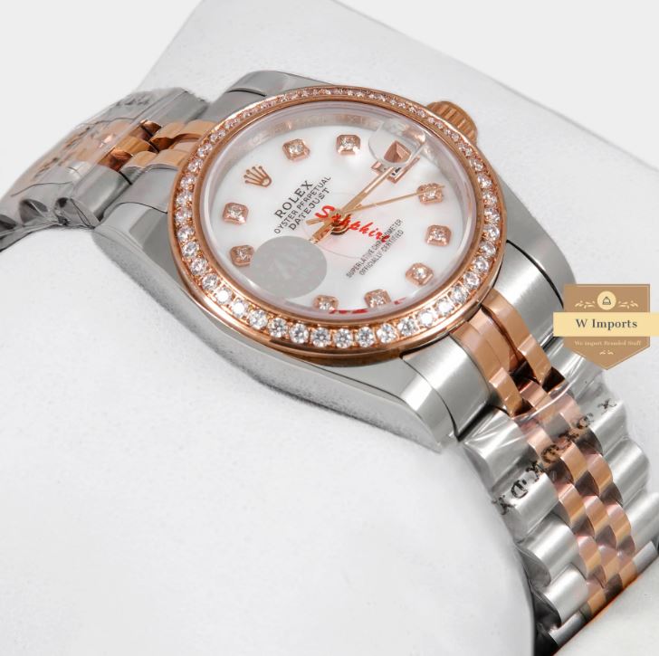Latest Ladies Collection 31 Two Tone Rose Gold With White Dial Stone Bezel Automatic Watch (RO LEX)