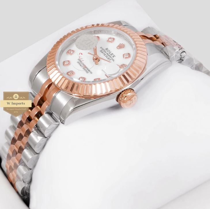 Latest Ladies Collection 31 Two Tone Rose Gold With White Dial Stone Index Automatic Watch (RO LEX)