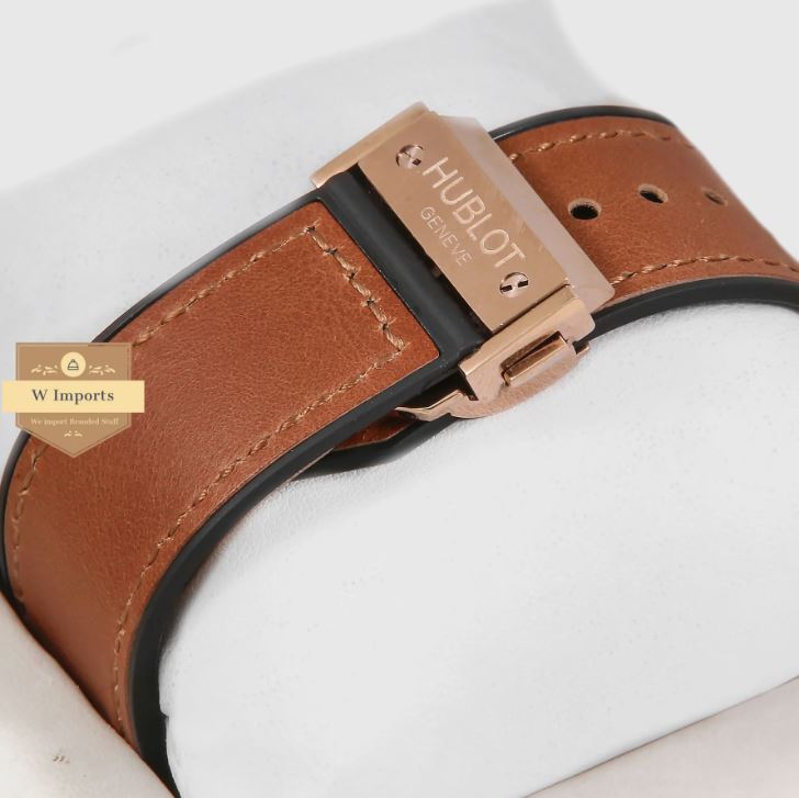 Latest Spirit of Collection Chronograph Rose Gold Stone Bezel & Grey Dial With Brown Leather Strap Watch (HUB LOT