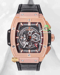 New Arrival Chronograph Rose Gold Case With Skeleton Dial Leather Strap Watch (HUB LOT)